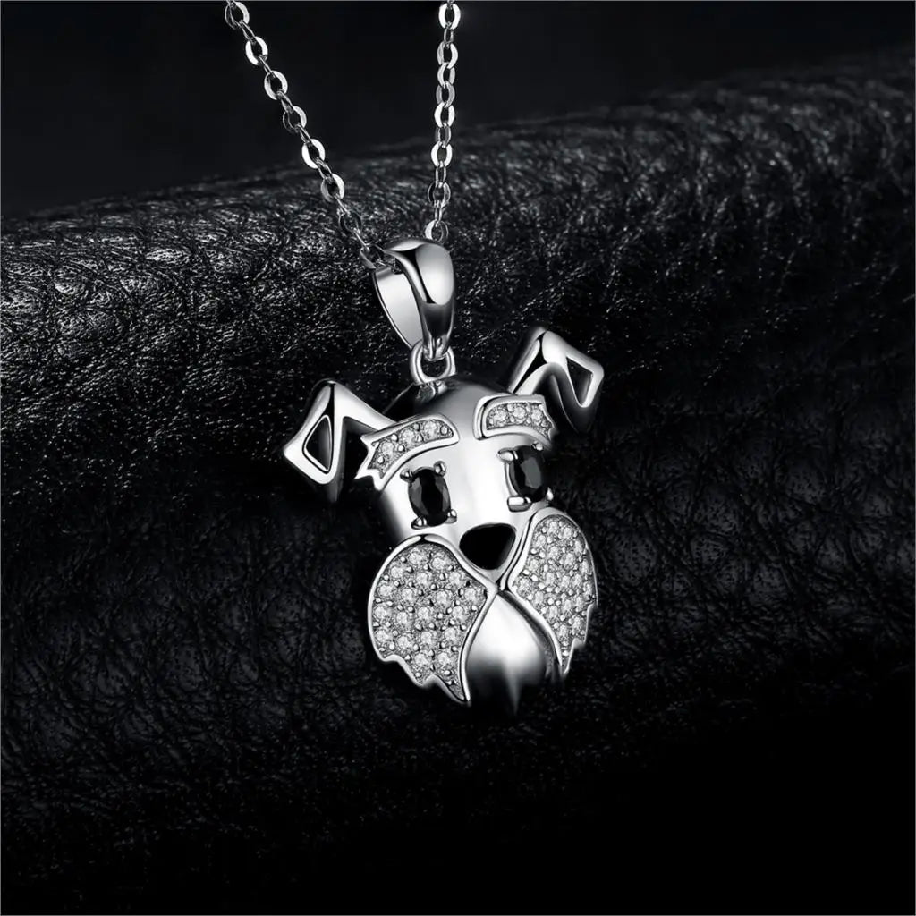 Schnauzer Dog 925 Sterling Silver Natural Black Spinel Pendant Necklace