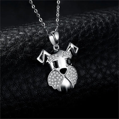Schnauzer Dog 925 Sterling Silver Natural Black Spinel Pendant Necklace
