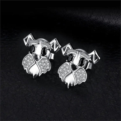 Schnauzer Dog 925 Sterling Silver Natural Black Spinel Stud Earrings