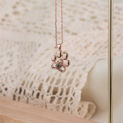 Paw Projection Photo Necklace 925 Sterling Silver