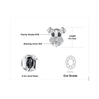 Schnauzer Dog 925 Sterling Silver Natural Black Spinel Stud Earrings