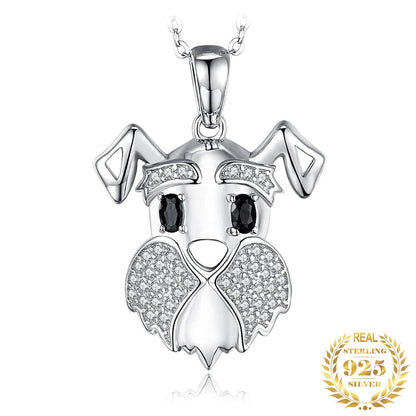 Schnauzer Dog 925 Sterling Silver Natural Black Spinel Pendant Necklace