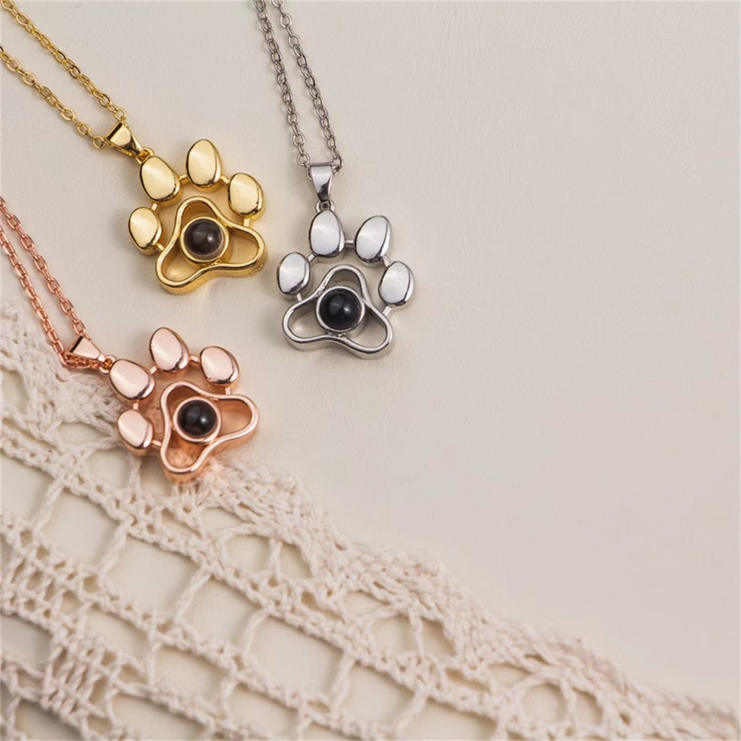 Paw Projection Photo Necklace 925 Sterling Silver