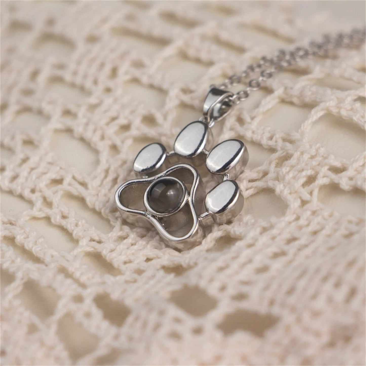 Paw Projection Photo Necklace 925 Sterling Silver