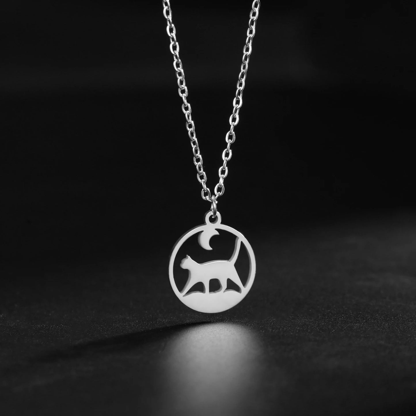 Cat Pendant Necklace Under the Moon