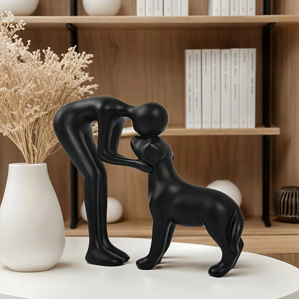 Resin Dog And Owner Desktop Statue