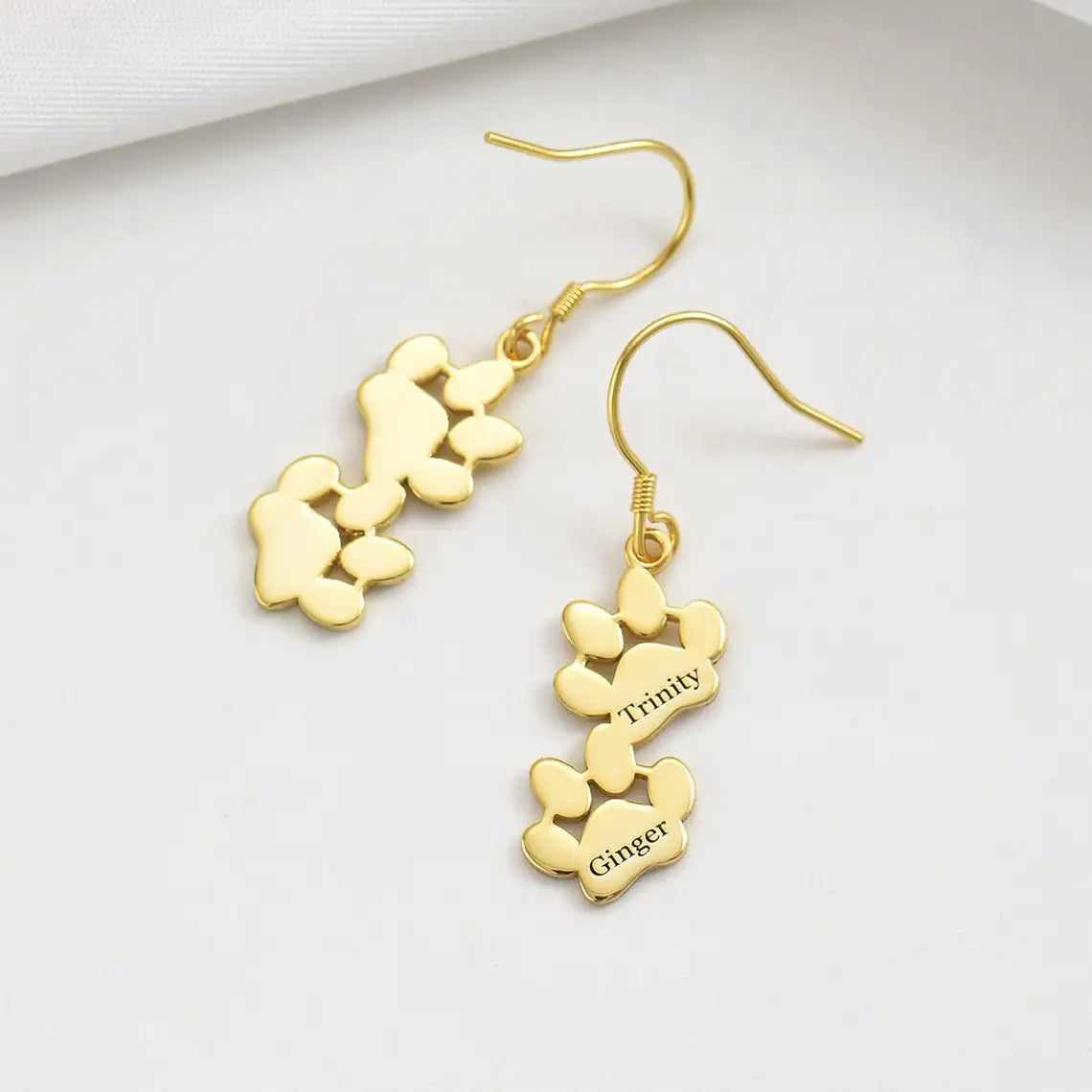 Tiny Paw Engraved Name Earrings