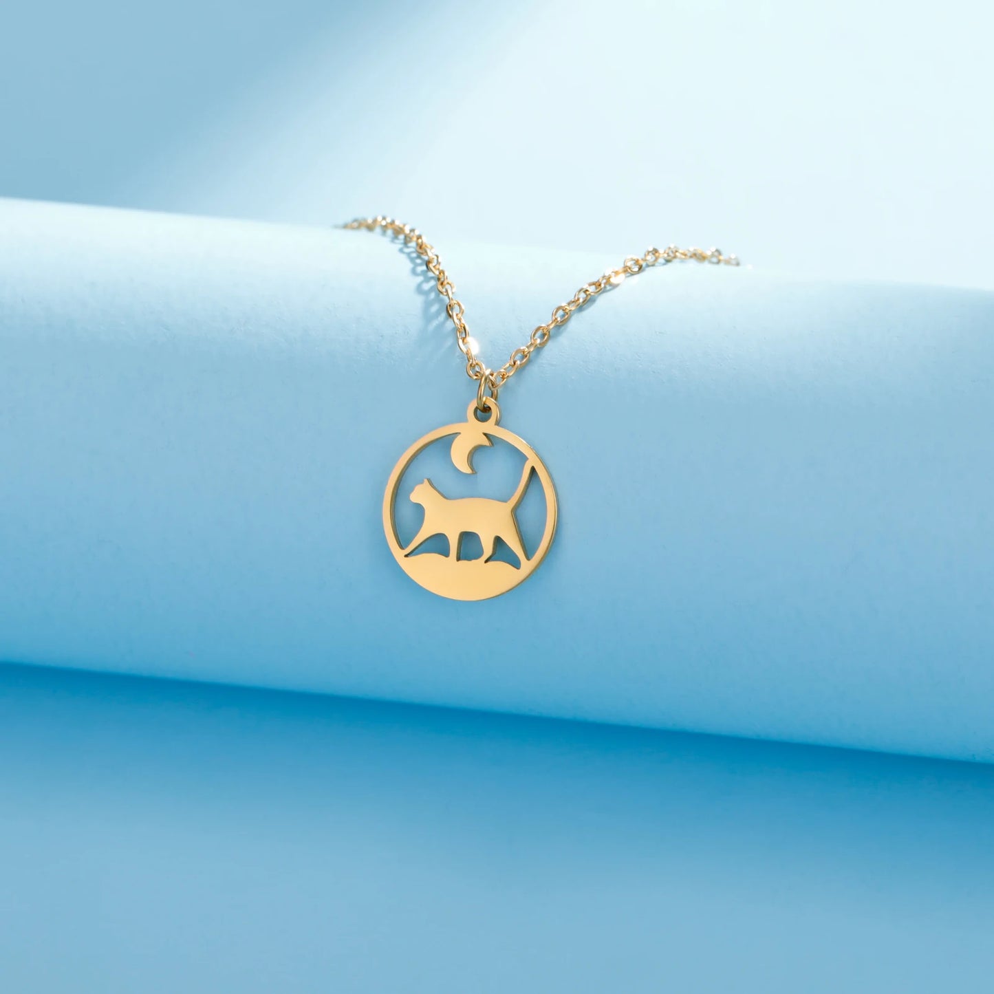 Cat Pendant Necklace Under the Moon