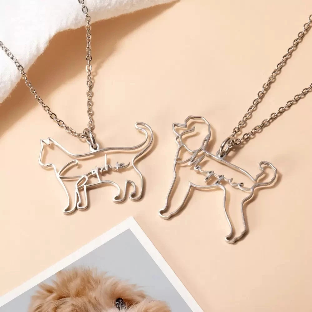 Custom Pet Name & Silhouette Necklace