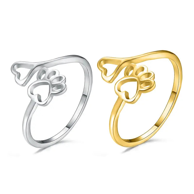 Hollow Heart Dog Paw Ring
