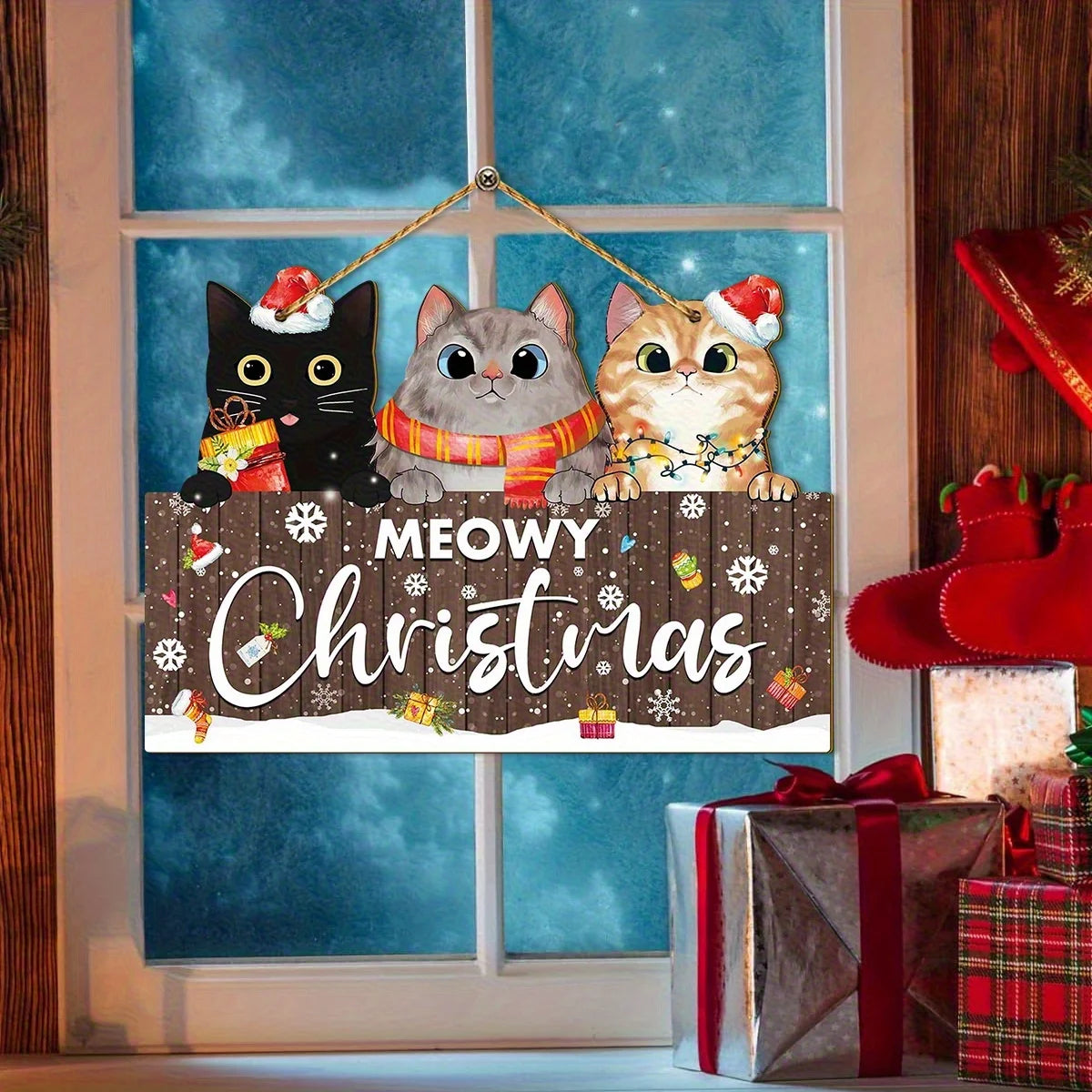 Meowy Christmas Hanging Sign