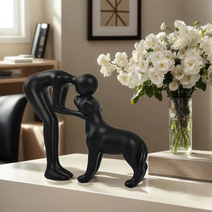 Resin Dog And Owner Desktop Statue