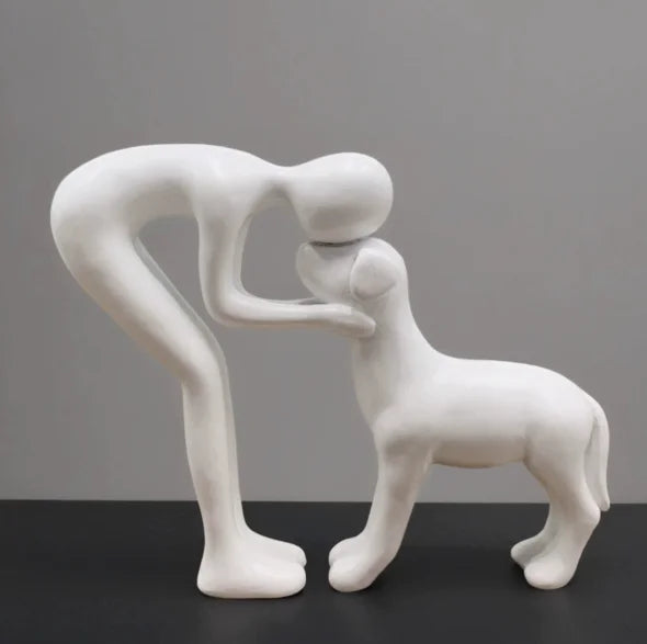 Resin Dog And Owner Desktop Statue