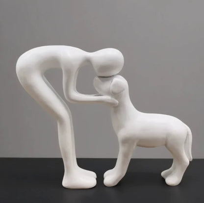 Resin Dog And Owner Desktop Statue