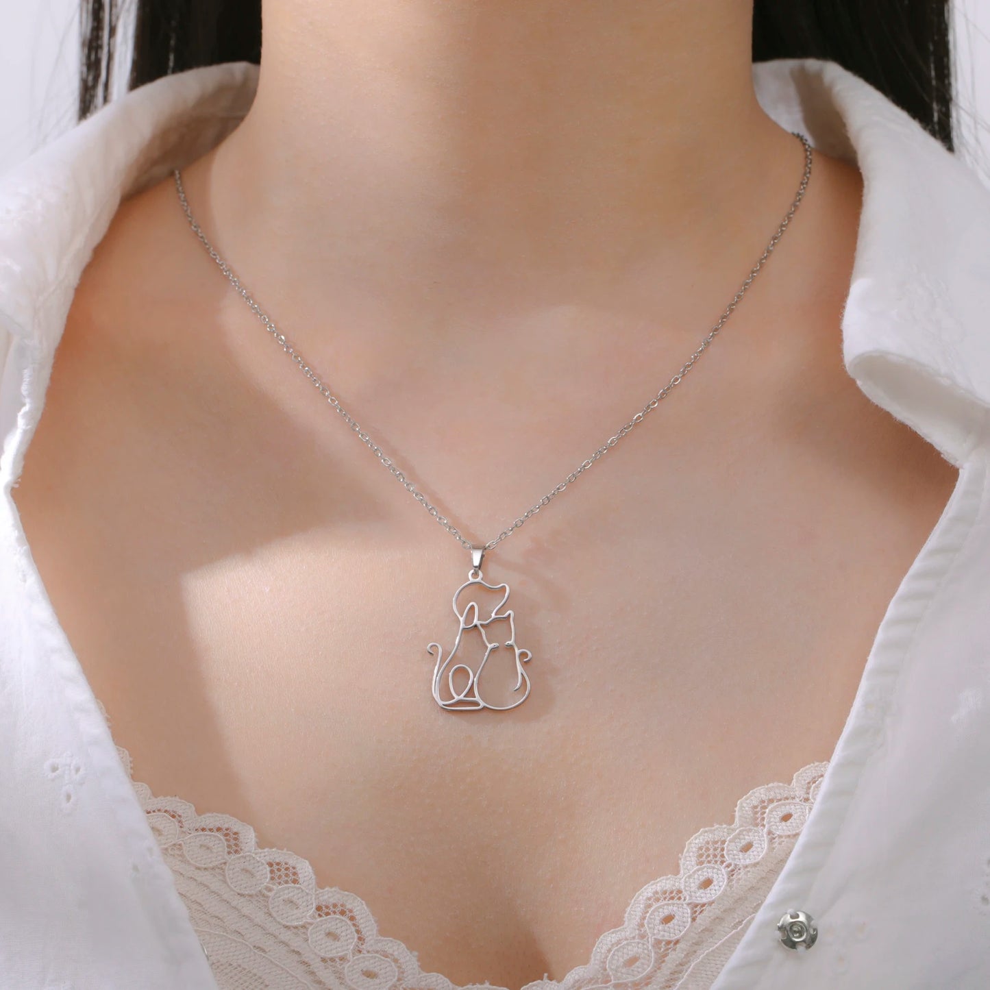 Hug Dog Cat Pendant Necklace