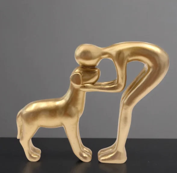 Resin Dog And Owner Desktop Statue