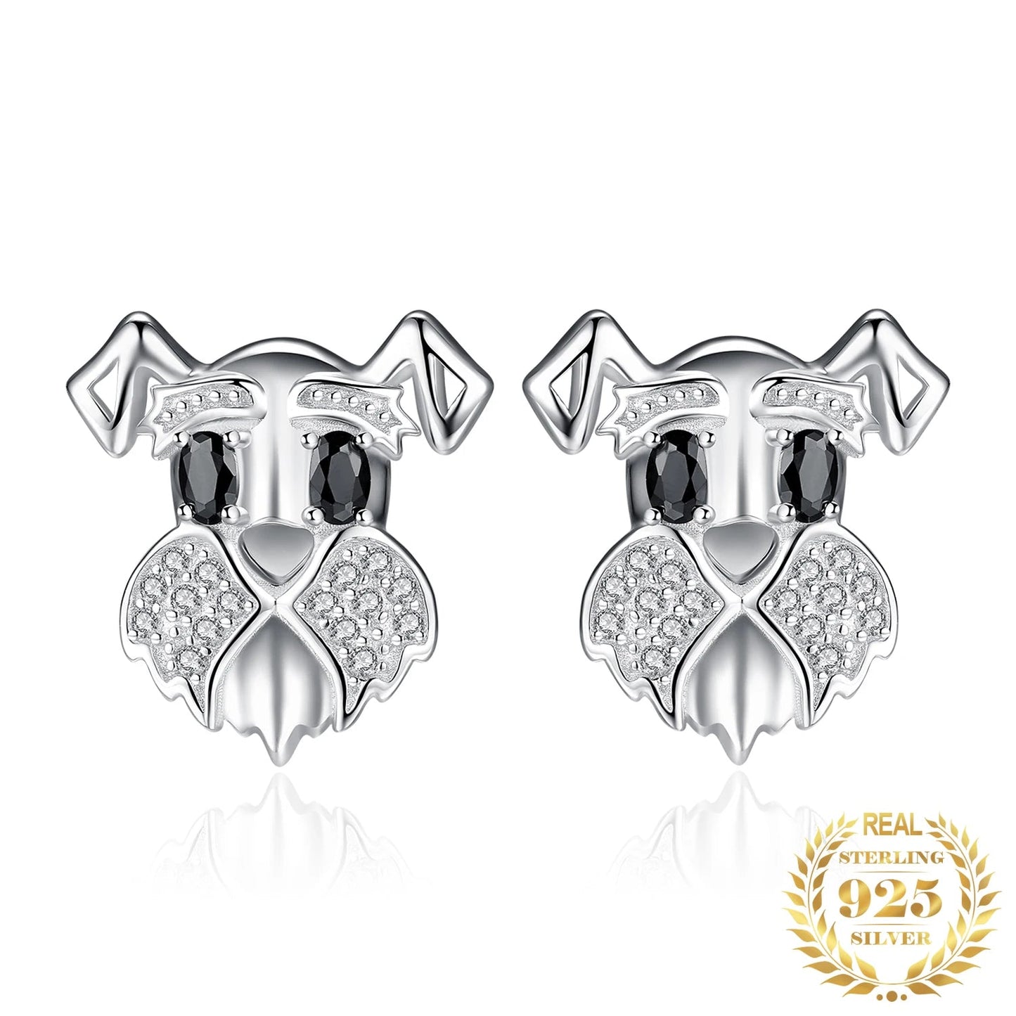 Schnauzer Dog 925 Sterling Silver Natural Black Spinel Stud Earrings