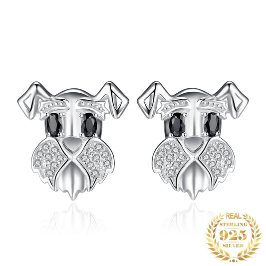 Schnauzer Dog 925 Sterling Silver Natural Black Spinel Stud Earrings