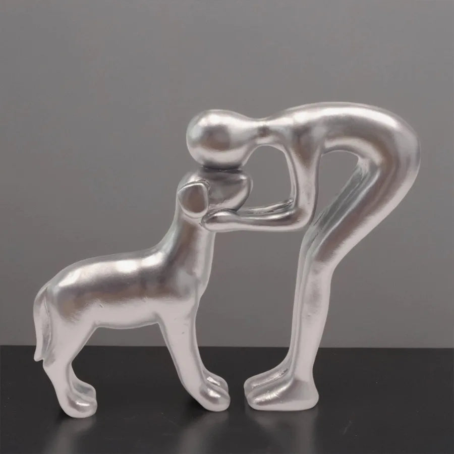 Resin Dog And Owner Desktop Statue