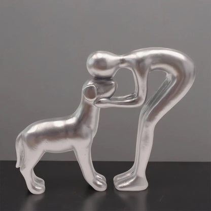 Resin Dog And Owner Desktop Statue