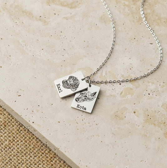 Rectangle Pet Portrait Custom Pet Tag Necklace
