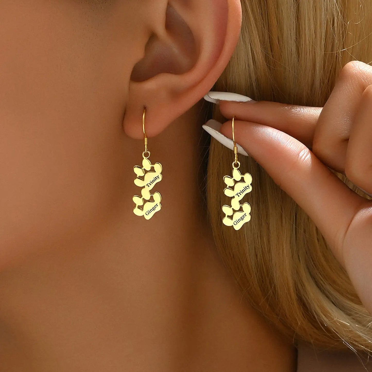 Tiny Paw Engraved Name Earrings
