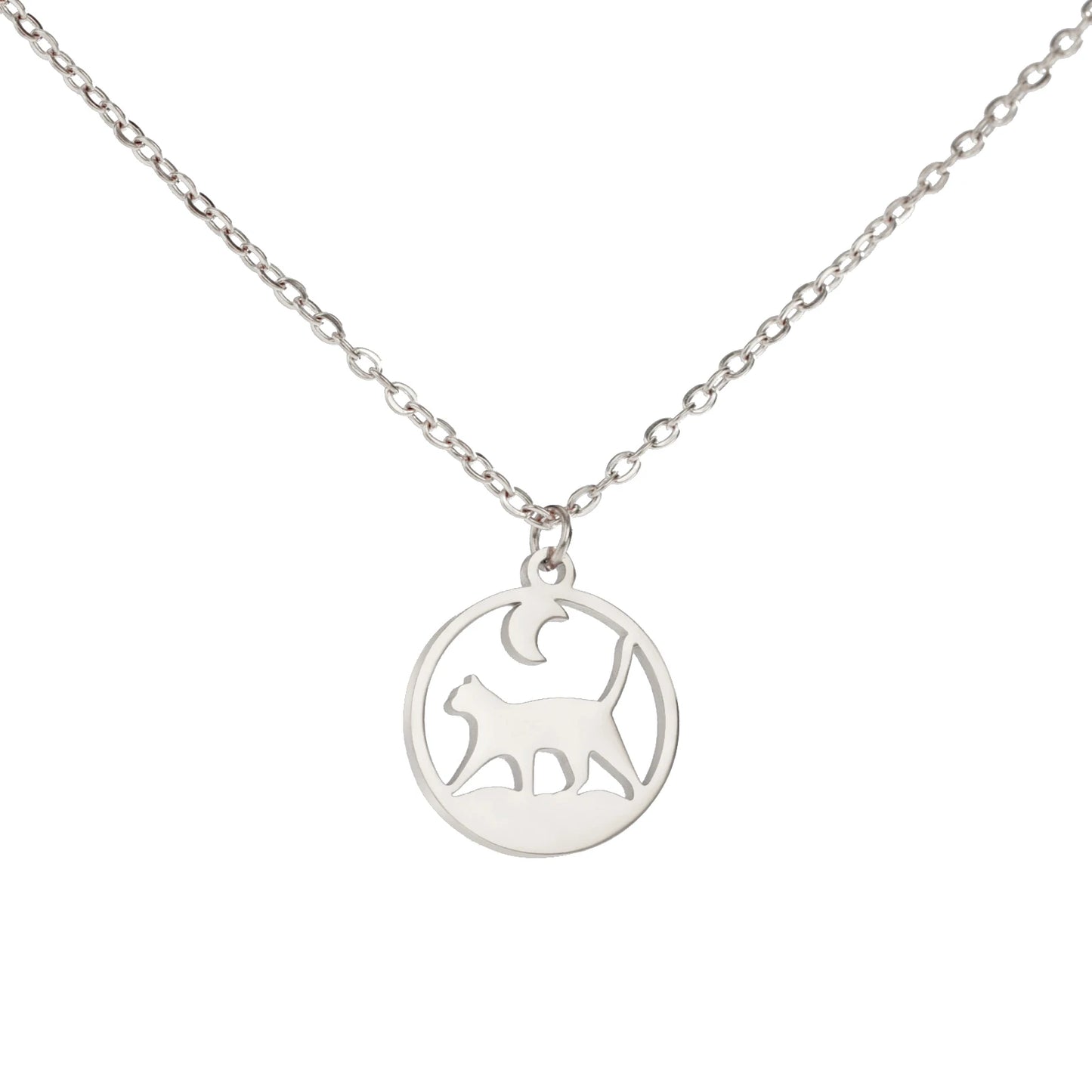 Cat Pendant Necklace Under the Moon