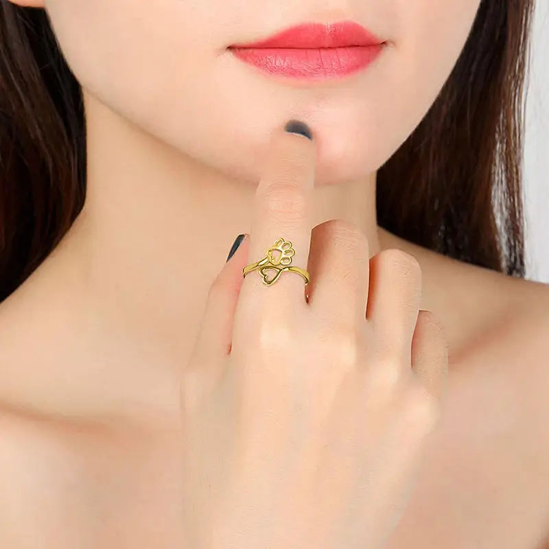 Hollow Heart Dog Paw Ring