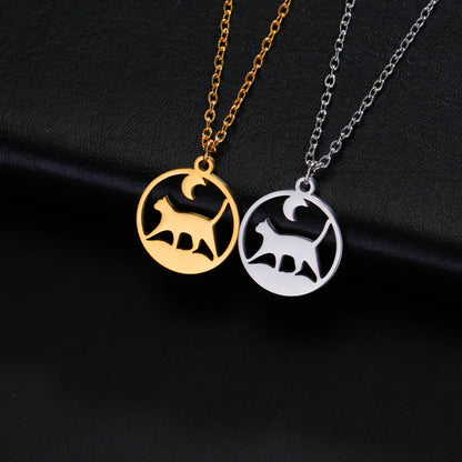Cat Pendant Necklace Under the Moon