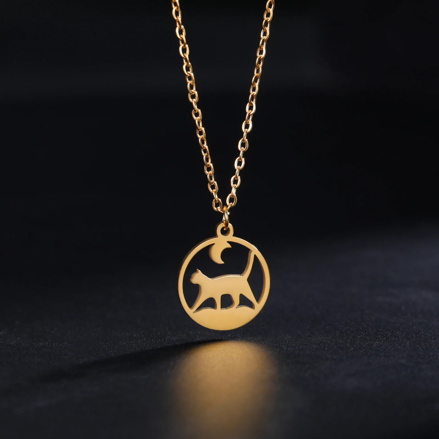 Cat Pendant Necklace Under the Moon