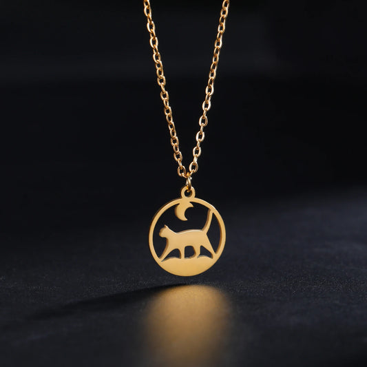 Cat Pendant Necklace Under the Moon